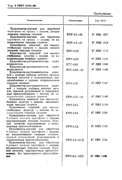ГОСТ 1114-84 Культиваторы пропашные. Типы и основные параметры (фото 10 из 12)