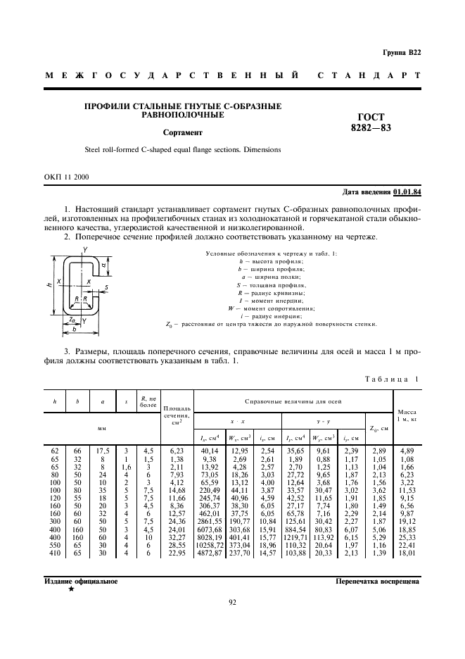 ГОСТ 8282-83 Профили стальные гнутые С-образные равнополочные. Сортамент (фото 1 из 3)