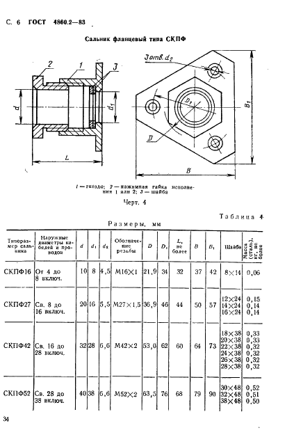ГОСТ 4860.2-83 Сальники для электрических кабелей и проводов. Конструкция и основные размеры (фото 6 из 24)