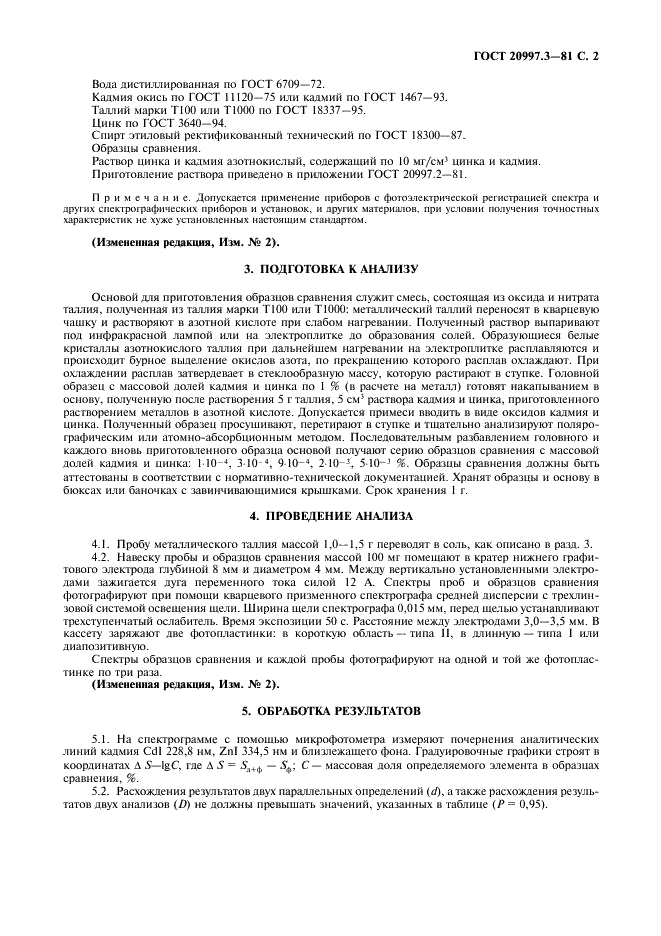ГОСТ 20997.3-81 Таллий. Метод спектрального определения кадмия и цинка (фото 3 из 4)