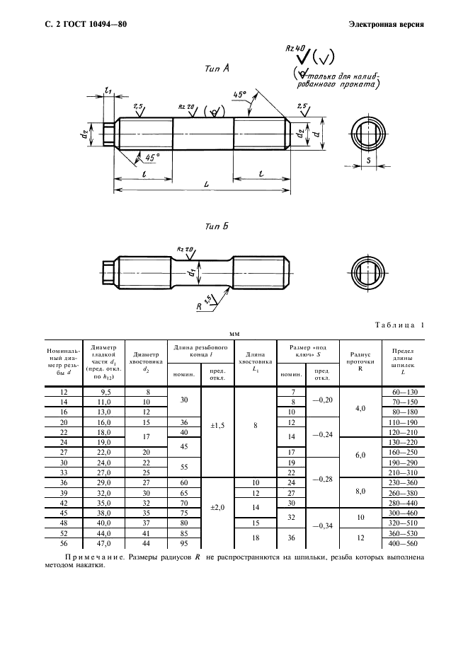 ГОСТ 10494-80 Шпильки для фланцевых соединений с линзовым уплотнением на Ру свыше 10 до 100 МПа (свыше 100 до 1000 кгс/см кв.). Технические условия (фото 3 из 11)