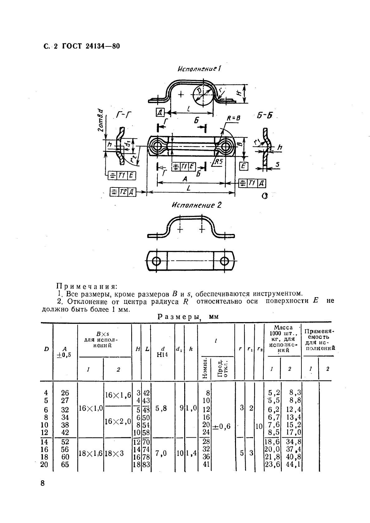 ГОСТ 24134-80 Детали крепления трубопроводов. Скобы двухместные. Конструкция и размеры (фото 2 из 3)
