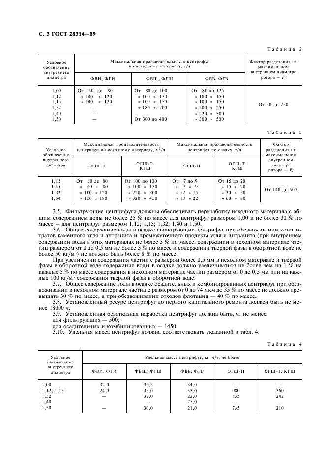 ГОСТ 28314-89 Центрифуги для обезвоживания продуктов обогащения угля. Типы, основные параметры и технические требования (фото 4 из 8)