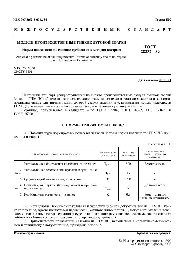 ГОСТ 28332-89 Модули производственные гибкие дуговой сварки. Нормы надежности и основные требования к методам контроля (фото 2 из 7)
