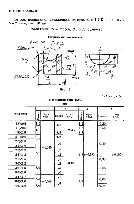 ГОСТ 8898-78 Подпятники для измерительных приборов. Общие технические условия (фото 7 из 15)