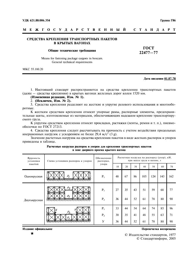 ГОСТ 22477-77 Средства крепления транспортных пакетов в крытых вагонах. Общие технические требования (фото 2 из 4)