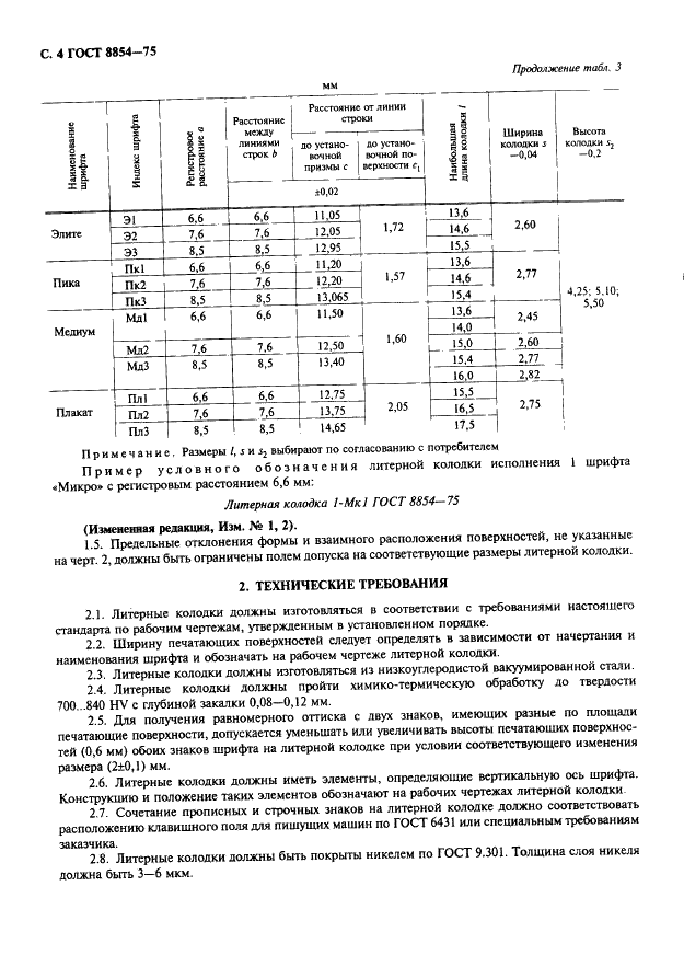 ГОСТ 8854-75 Машины пишущие. Шрифты, колодки литерные. Технические условия (фото 5 из 10)