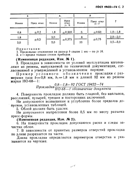 ГОСТ 19422-74 Прокладки предохранительные резиновые. Конструкция и размеры (фото 3 из 4)