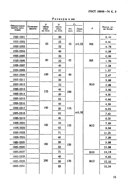 ГОСТ 19858-74 Плиты круглые вытяжных штампов для листовой штамповки (заготовки). Конструкция и размеры (фото 3 из 7)