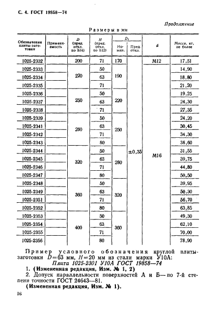 ГОСТ 19858-74 Плиты круглые вытяжных штампов для листовой штамповки (заготовки). Конструкция и размеры (фото 4 из 7)