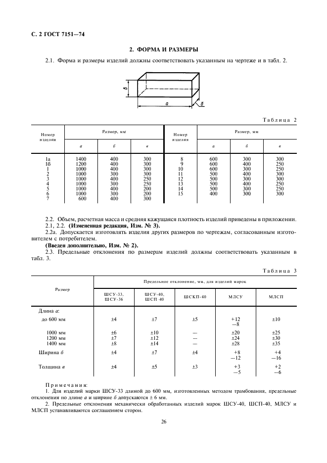 ГОСТ 7151-74 Изделия огнеупорные алюмосиликатные блочные для стекловаренных печей. Технические условия (фото 2 из 8)