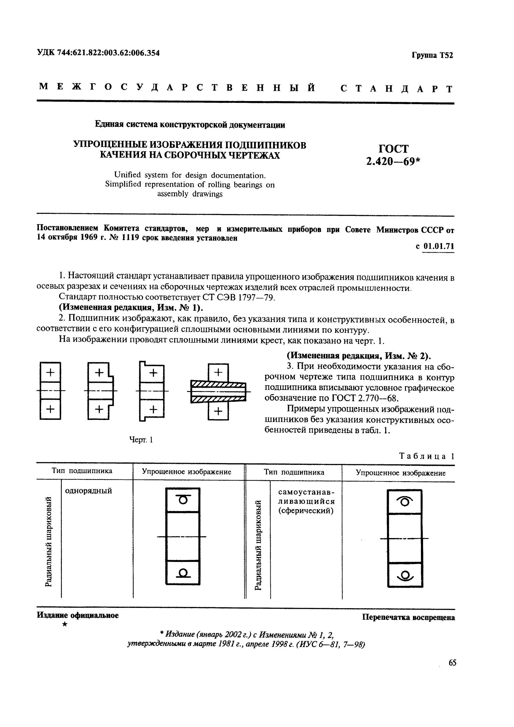 ГОСТ 2.420-69 Единая система конструкторской документации. Упрощенные изображения подшипников качения на сборочных чертежах (фото 1 из 5)