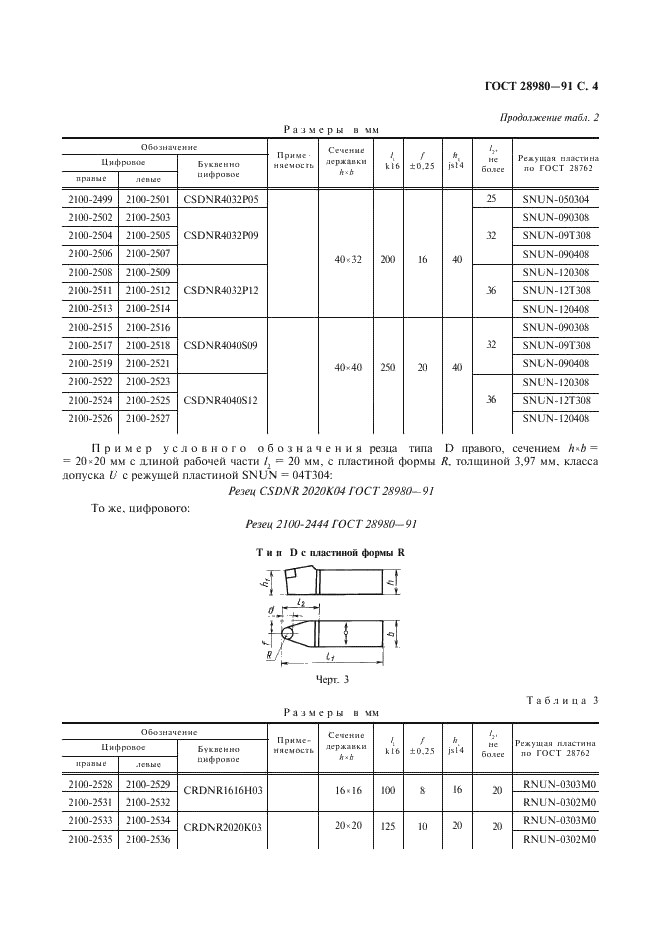 ГОСТ 28980-91 Резцы токарные проходные и подрезные со сменными режущими пластинами из сверхтвердых материалов. Типы и основные размеры (фото 5 из 12)