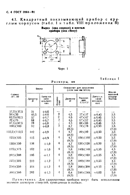 ГОСТ 5944-91 Размеры щитовых показывающих и регистрирующих электроиэмерительных приборов (фото 5 из 15)