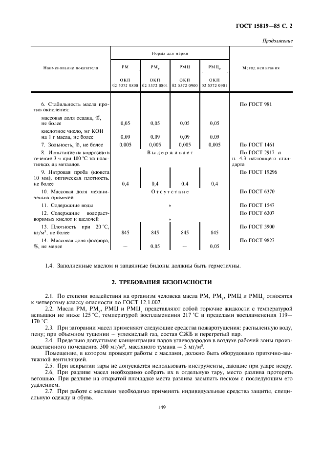 ГОСТ 15819-85 Масла РМ и РМЦ. Технические условия (фото 2 из 4)