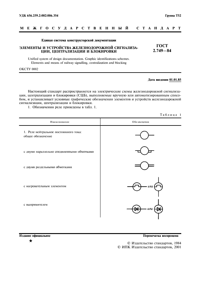 ГОСТ 2.749-84 Единая система конструкторской документации. Элементы и устройства железнодорожной сигнализации, централизации и блокировки (фото 2 из 23)