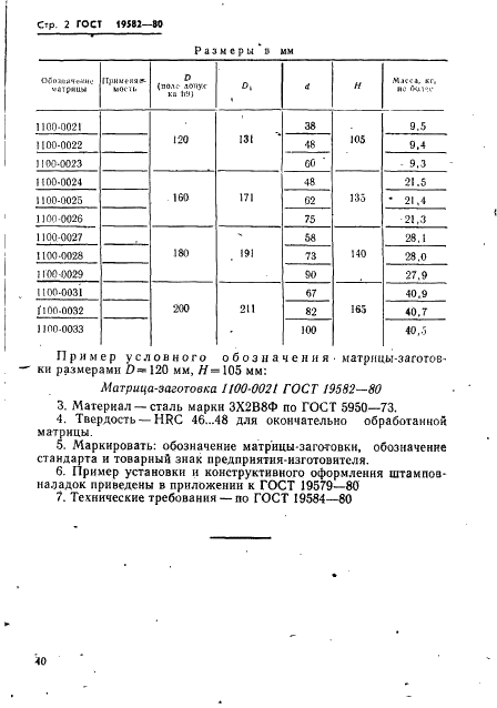 ГОСТ 19582-80 Матрицы-заготовки универсально-переналаживаемых штампов для точной объемной штамповки на кривошипных прессах. Конструкция и размеры (фото 2 из 3)