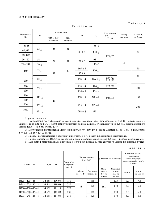 ГОСТ 2239-79 Лампы накаливания общего назначения. Технические условия (фото 3 из 23)