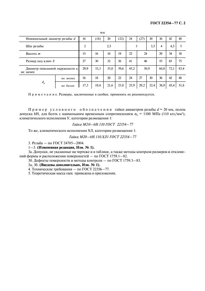 ГОСТ 22354-77 Гайки высокопрочные класса точности В. Конструкция и размеры (фото 3 из 4)