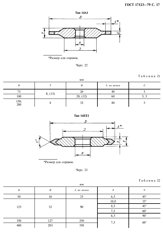 ГОСТ 17123-79 Круги эльборовые шлифовальные. Типы и основные размеры (фото 18 из 29)