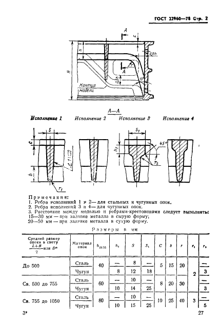 ГОСТ 22960-78 Ребра-крестовины литейных цельнолитых стальных и чугунных опок. Конструкция и размеры (фото 2 из 11)