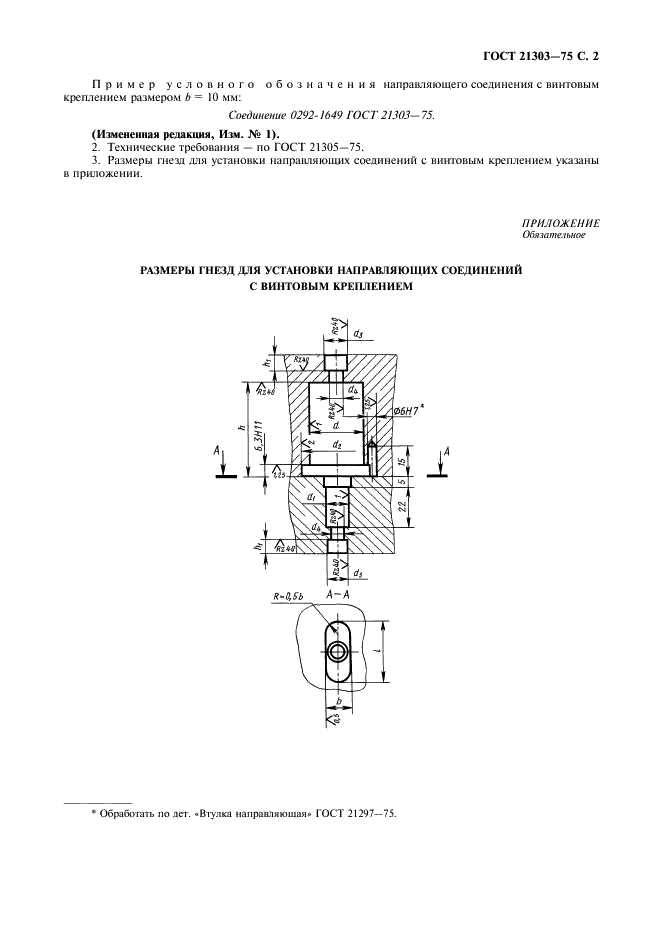 ГОСТ 21303-75 Соединения направляющие с винтовым креплением для нагреваемых стержневых ящиков. Конструкция и размеры (фото 3 из 4)