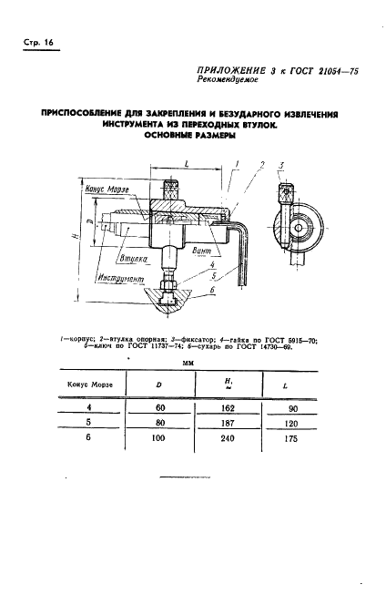 ГОСТ 21054-75 Патроны фрезерные для крепления инструмента с коническим хвостовиком. Конструкция и размеры (фото 17 из 18)
