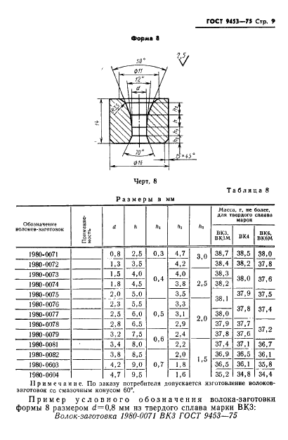 ГОСТ 9453-75 Волоки-заготовки из твердых спеченных сплавов для волочения проволоки и прутков круглого сечения (фото 10 из 27)