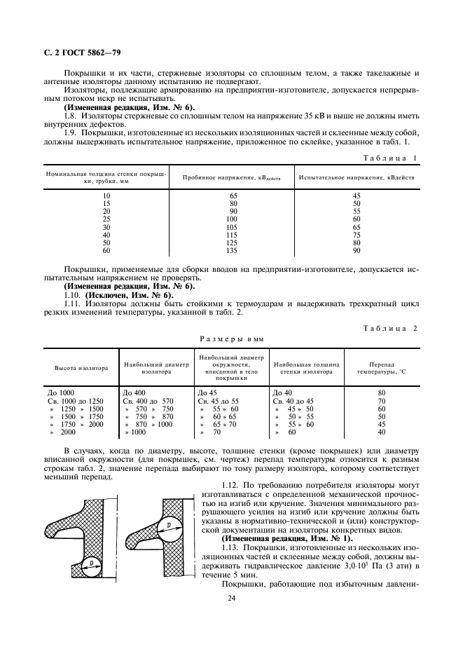 ГОСТ 5862-79 Изоляторы и покрышки керамические на напряжение свыше 1000 В. Общие технические условия (фото 2 из 7)