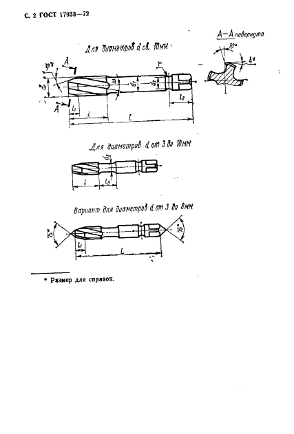ГОСТ 17933-72 Метчики машинные с винтовыми канавками. Конструкция и размеры (фото 3 из 15)