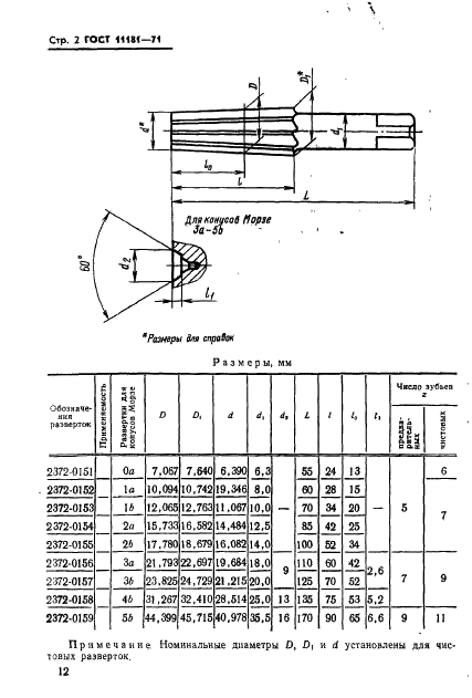 ГОСТ 11181-71 Развертки конические под укороченные конусы Морзе. Конструкция и размеры (фото 2 из 8)