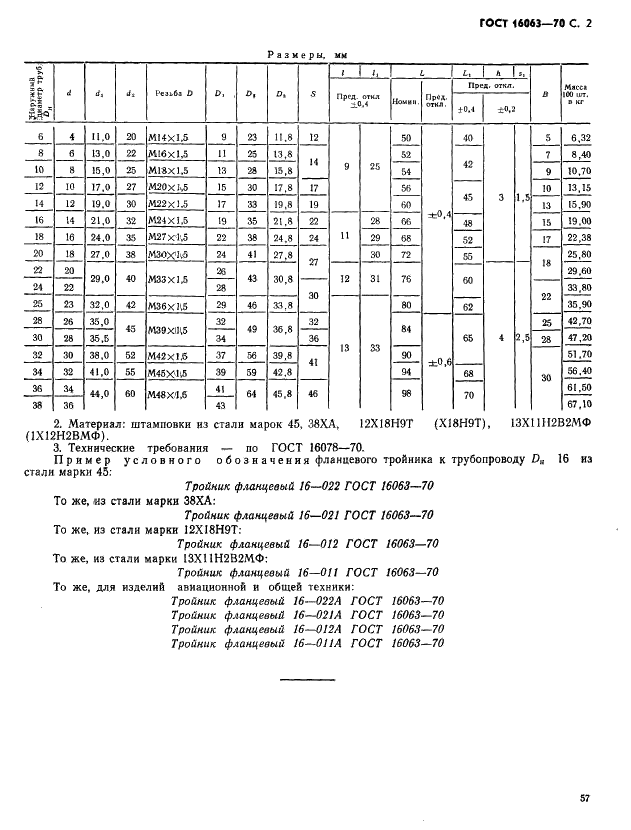 ГОСТ 16063-70 Тройники фланцевые герметизируемые для соединений трубопроводов по внутреннему конусу. Конструкция и размеры (фото 2 из 2)