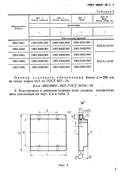 ГОСТ 16376-70 Блоки калибровочных штампов. Конструкция и размеры (фото 4 из 8)