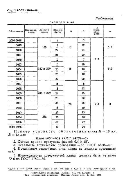 ГОСТ 14701-69 Клинья для двух- и трехсторонних дисковых фрез. Конструкция и размеры (фото 4 из 4)