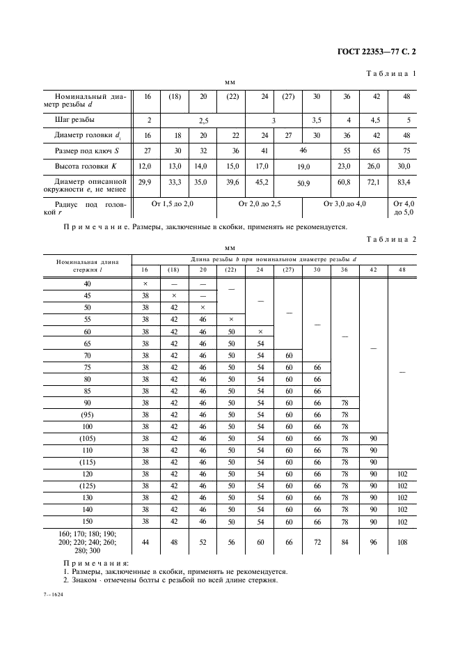 ГОСТ 22353-77 Болты высокопрочные класса точности В. Конструкция и размеры (фото 3 из 5)