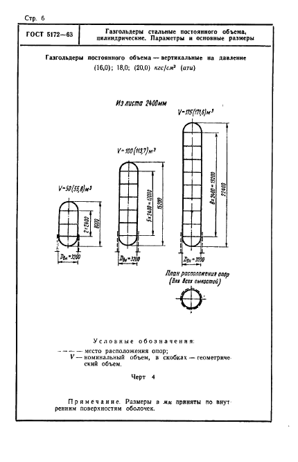 ГОСТ 5172-63 Газгольдеры стальные постоянного объема, цилиндрические. Параметры и основные рамеры (фото 6 из 8)