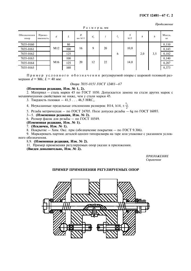 ГОСТ 12481-67 Опоры регулируемые с шаровой головкой. Конструкция (фото 3 из 4)