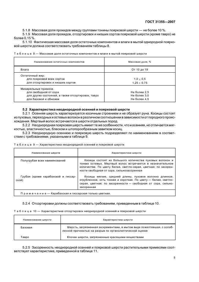 ГОСТ 31355-2007 Шерсть однородная поярковая и неоднородная осенняя и поярковая сортированная. Технические условия (фото 7 из 12)