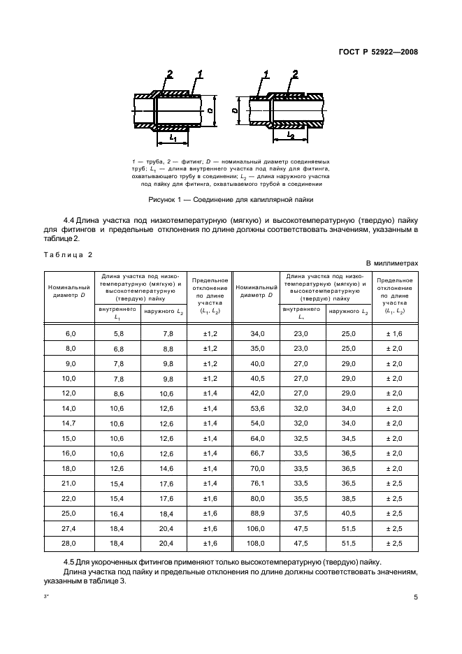 ГОСТ Р 52922-2008 Фитинги из меди и медных сплавов для соединения медных труб способом капиллярной пайки. Технические условия (фото 8 из 33)