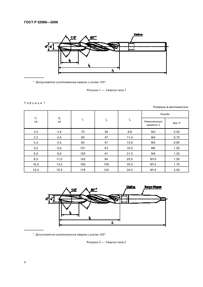 ГОСТ Р 52966-2008 Сверла спиральные ступенчатые для отверстий под метрическую резьбу. Основные размеры (фото 4 из 7)