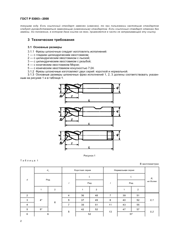 ГОСТ Р 53003-2008 Фрезы шпоночные с цилиндрическим, коническим хвостовиками и хвостовиком конусностью 7:24. Технические условия (фото 4 из 12)