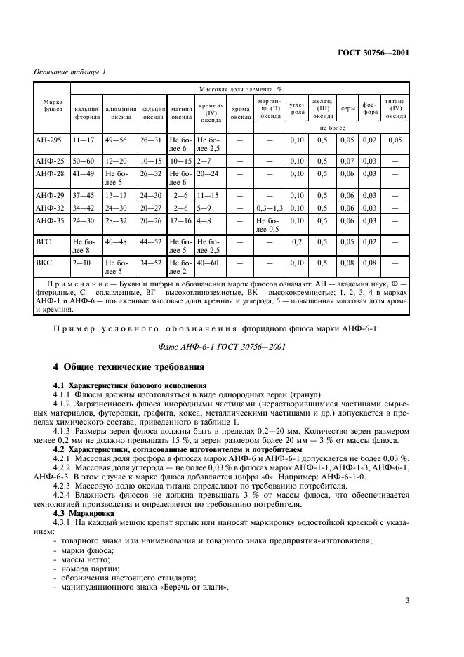 ГОСТ 30756-2001 Флюсы для электрошлаковых технологий. Общие технические условия (фото 5 из 8)