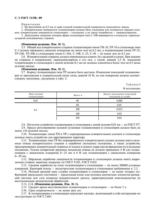 ГОСТ 11358-89 Толщиномеры и стенкомеры индикаторные с ценой деления 0,01 и 0,1 мм. Технические условия (фото 6 из 8)
