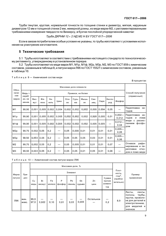 ГОСТ 617-2006 Трубы медные и латунные круглого сечения общего назначения. Технические условия (фото 12 из 27)