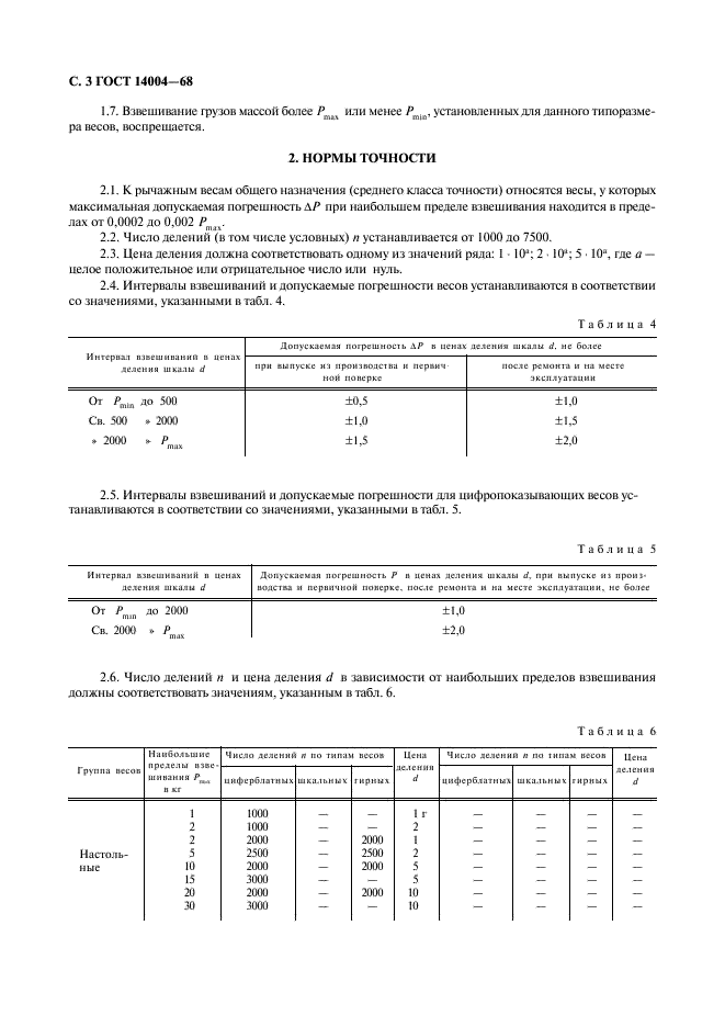 ГОСТ 14004-68 Весы рычажные общего назначения. Пределы взвешиваний. Нормы точности (фото 4 из 6)