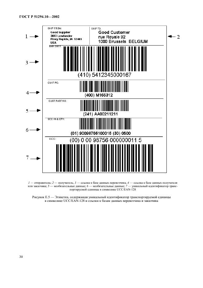 ГОСТ Р 51294.10-2002 Автоматическая идентификация. Кодирование штриховое. Общие требования к символам линейного штрихового кода и двумерным символам на этикетках для отгрузки, транспортирования и приемки (фото 34 из 50)