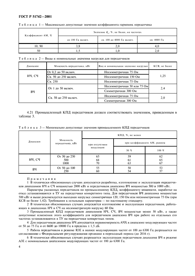 ГОСТ Р 51742-2001 Передатчики радиовещательные стационарные с амплитудной модуляцией диапазонов низких, средних и высоких частот. Основные параметры, технические требования и методы измерений (фото 7 из 43)