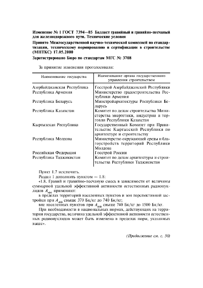 Изменение №1 к ГОСТ 7394-85  (фото 1 из 2)