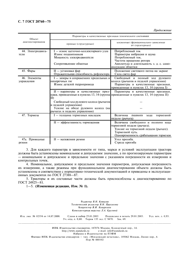 ГОСТ 20760-75 Техническая диагностика. Тракторы. Параметры и качественные признаки технического состояния (фото 8 из 8)