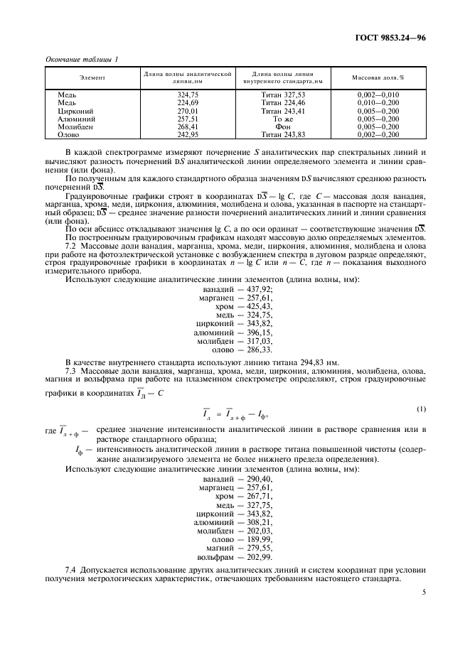 ГОСТ 9853.24-96 Титан губчатый. Спектральный метод определения ванадия, марганца, хрома, меди, циркония, алюминия, молибдена, олова, магния и вольфрама (фото 8 из 11)